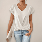 Womens Short Sleeve Twist Front V Neck Top For Spring And Summer - Nalani - UK and AUS Fashion Clothing and Decor