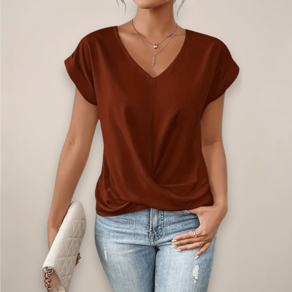 Womens Short Sleeve Twist Front V Neck Top For Spring And Summer - Nalani - UK and AUS Fashion Clothing and Decor