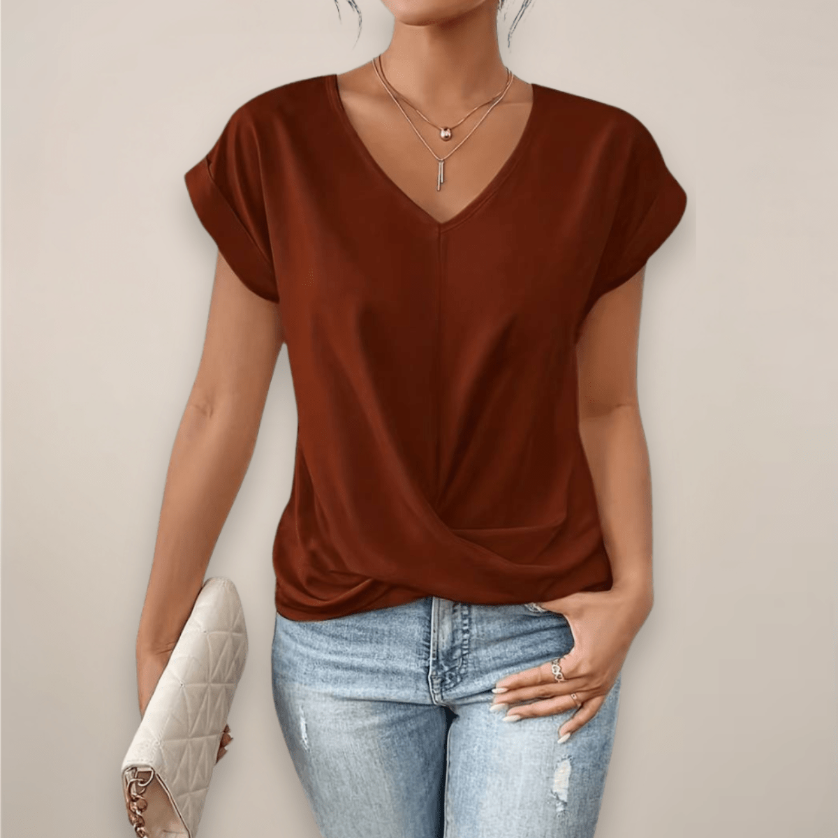 Womens Short Sleeve Twist Front V Neck Top For Spring And Summer - Nalani - UK and AUS Fashion Clothing and Decor