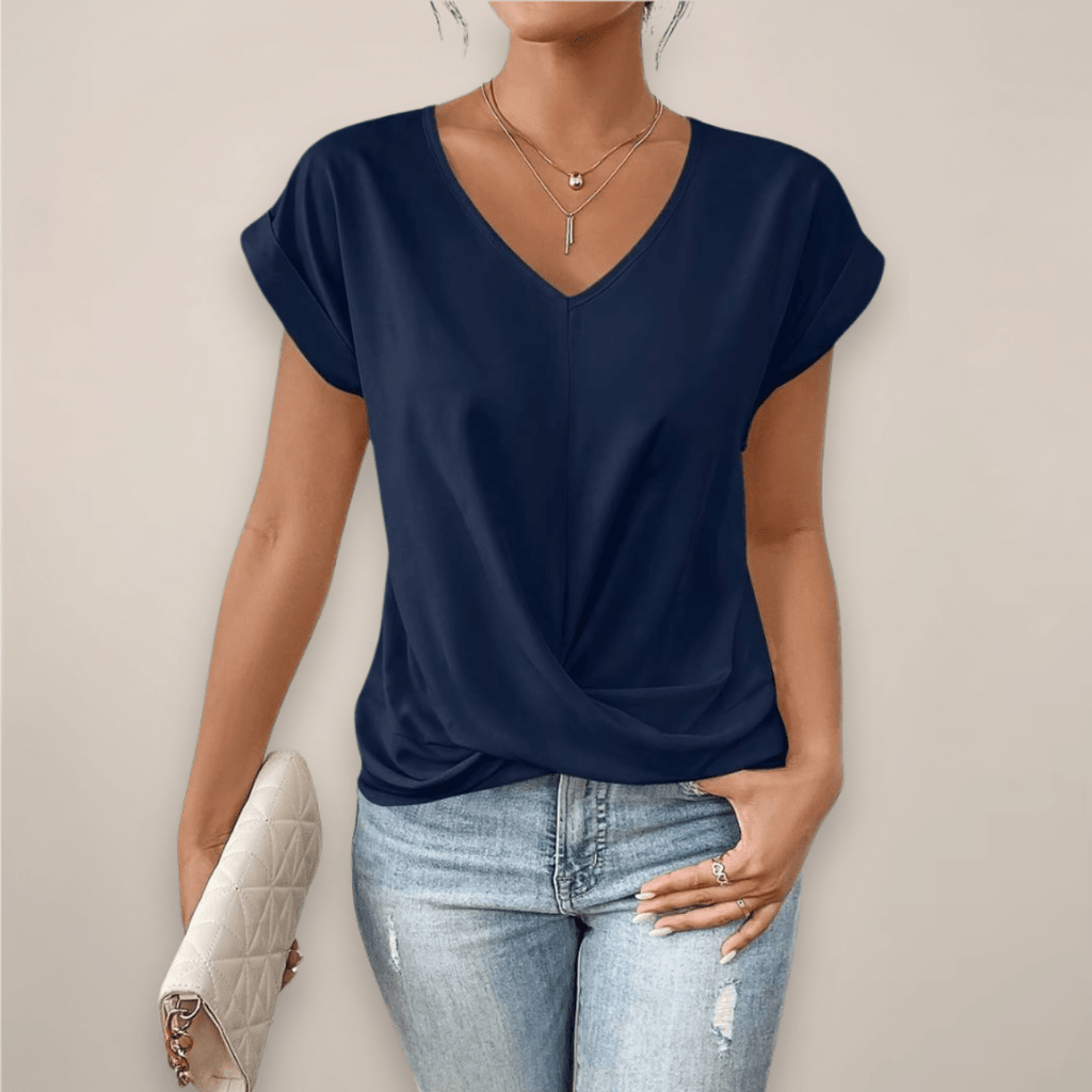 Womens Short Sleeve Twist Front V Neck Top For Spring And Summer - Nalani - UK and AUS Fashion Clothing and Decor