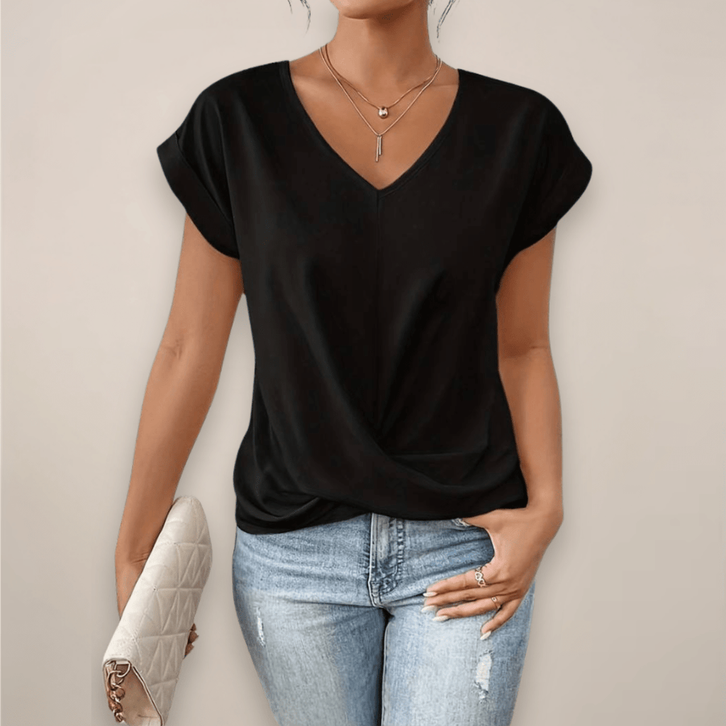 Womens Short Sleeve Twist Front V Neck Top For Spring And Summer - Nalani - UK and AUS Fashion Clothing and Decor