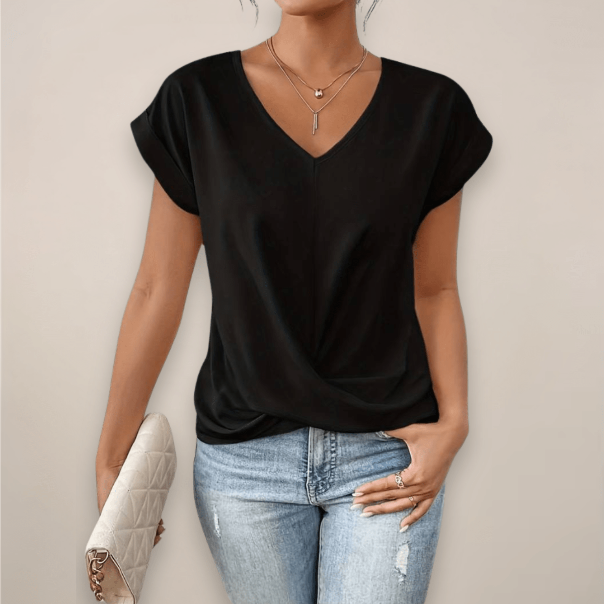 Womens Short Sleeve Twist Front V Neck Top For Spring And Summer - Nalani - UK and AUS Fashion Clothing and Decor