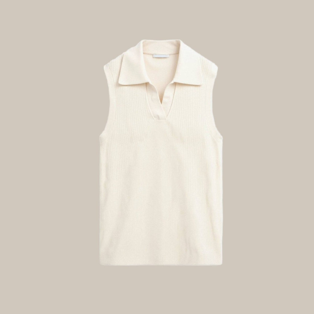 Womens Sleeveless Knit Top With Open Collar V Neck - Nalani - UK and AUS Fashion Clothing and Decor
