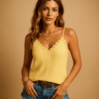 Womens Sleeveless V Neck Top With Lace Detail For Summer Layering - Nalani - UK and AUS Fashion Clothing and Decor