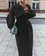 Women's stylish lantern sleeve long coat with collar - Nalani - UK Fashion Clothing and Decor