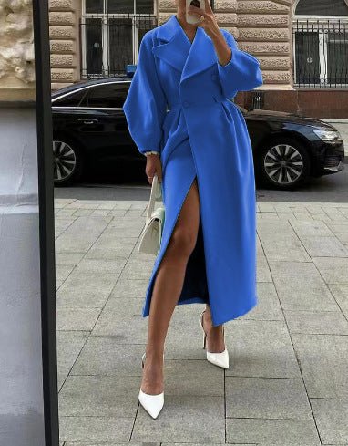 Women's stylish lantern sleeve long coat with collar - Nalani - UK Fashion Clothing and Decor