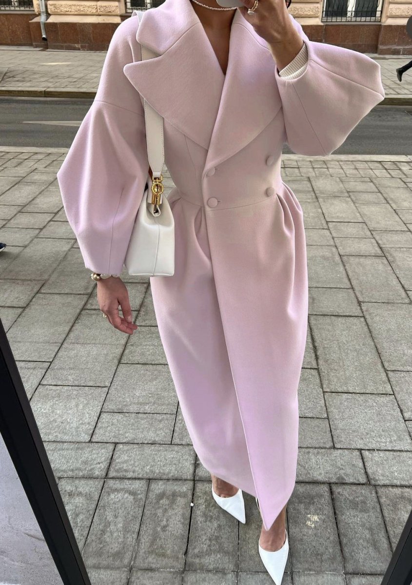 Women's stylish lantern sleeve long coat with collar - Nalani - UK Fashion Clothing and Decor
