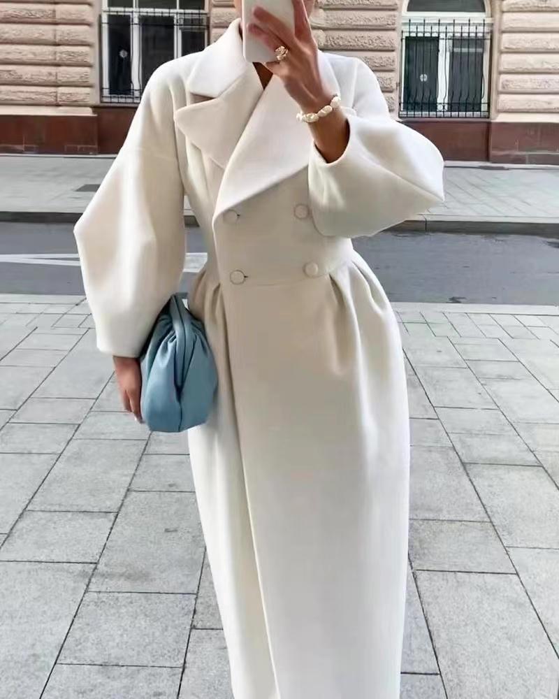 Women's stylish lantern sleeve long coat with collar - Nalani - UK Fashion Clothing and Decor