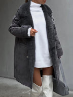 Women's suede jacket suit collar long cardigan - Nalani - UK Fashion Clothing and Decor