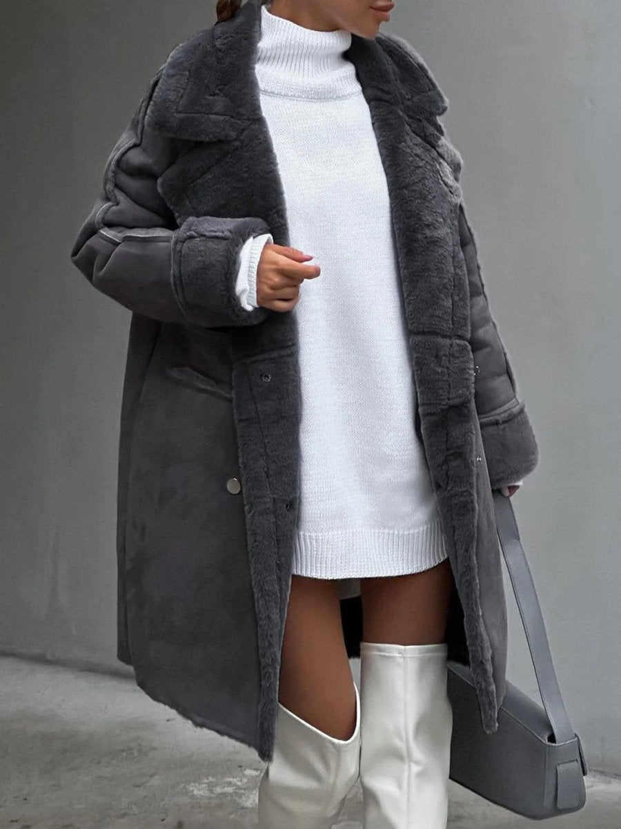 Women's suede jacket suit collar long cardigan - Nalani - UK Fashion Clothing and Decor