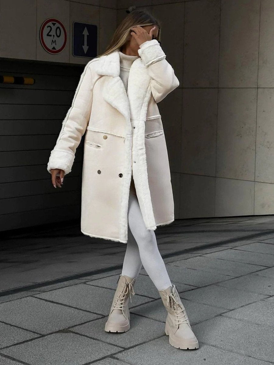 Women's suede jacket suit collar long cardigan - Nalani - UK Fashion Clothing and Decor