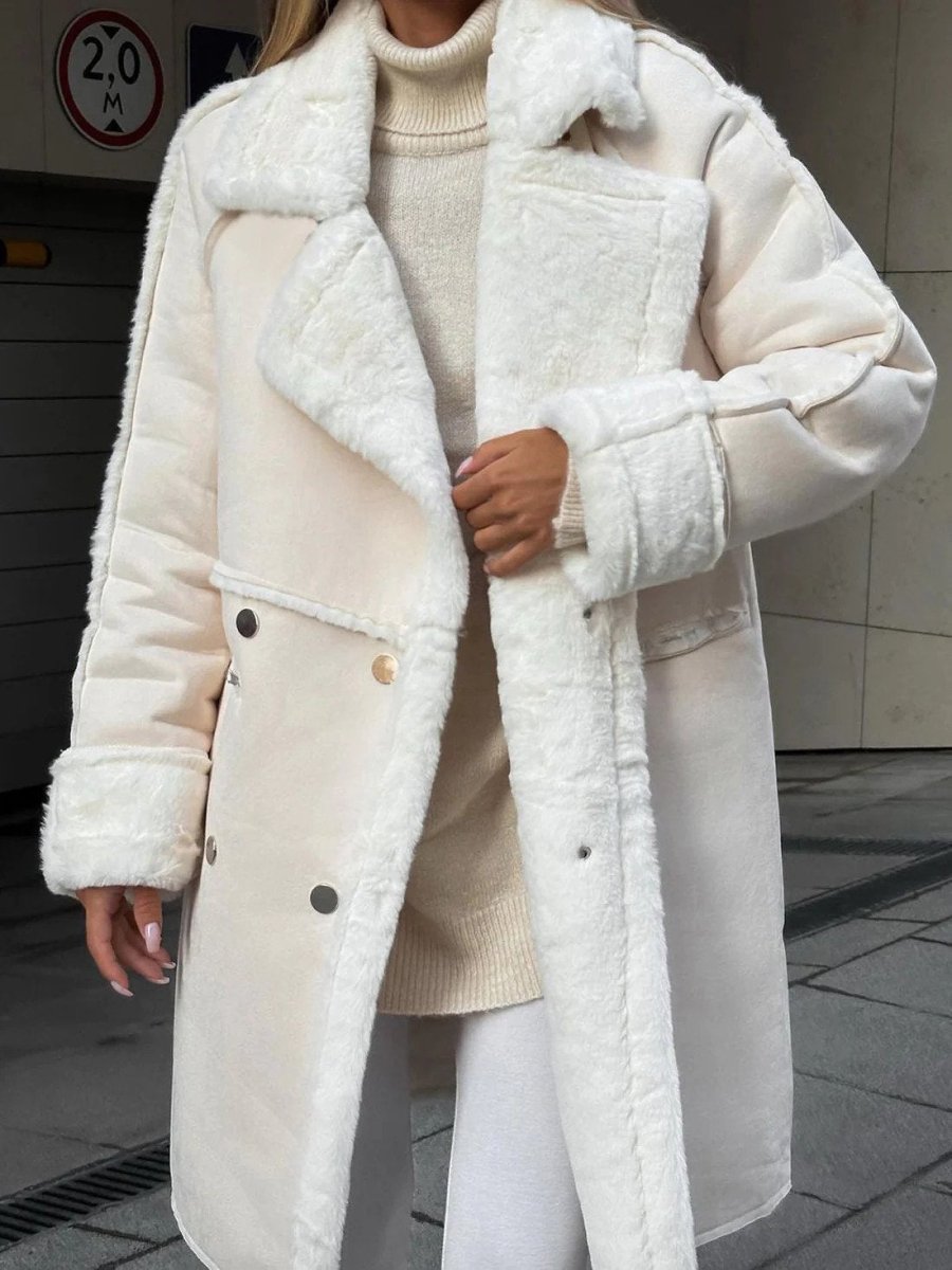 Women's suede jacket suit collar long cardigan - Nalani - UK Fashion Clothing and Decor