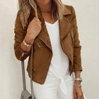 Women's Suede Moto Jacket - Asymmetrical Zip - Tailored Fit - Zippered Pockets - Nalani - UK Fashion Clothing and Decor