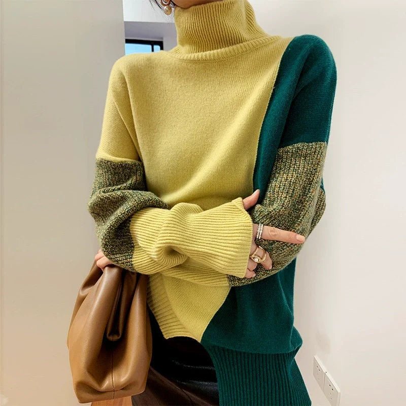 Women’s Sweater – High Collar – Loose Fit – Knitted Wool Blend – Ribbed Cuffs and Hem - Nalani - UK Fashion Clothing and Decor