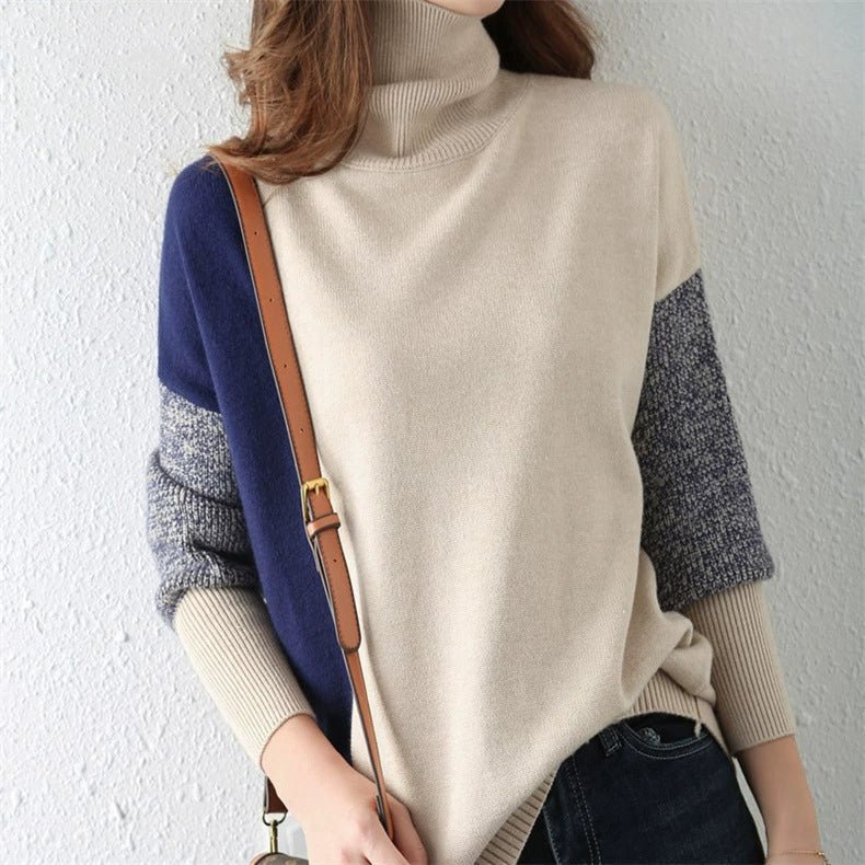 Women’s Sweater – High Collar – Loose Fit – Knitted Wool Blend – Ribbed Cuffs and Hem - Nalani - UK Fashion Clothing and Decor