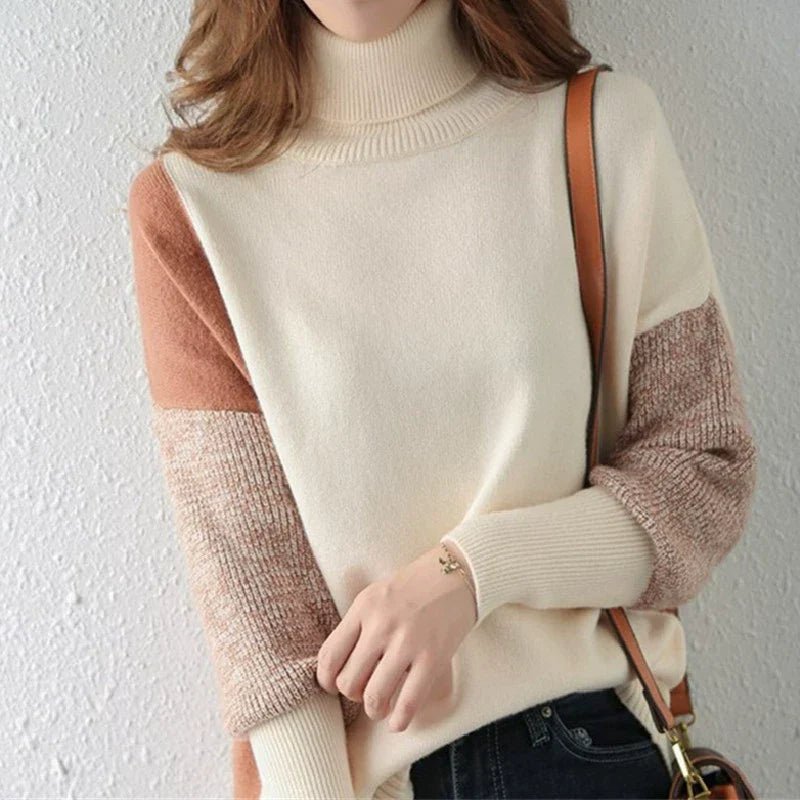 Women’s Sweater – High Collar – Loose Fit – Knitted Wool Blend – Ribbed Cuffs and Hem - Nalani - UK Fashion Clothing and Decor