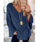 Women’s Sweater – Relaxed Fit – Crochet Knit – V - Neck – Trumpet Sleeve - Nalani - UK Fashion Clothing and Decor