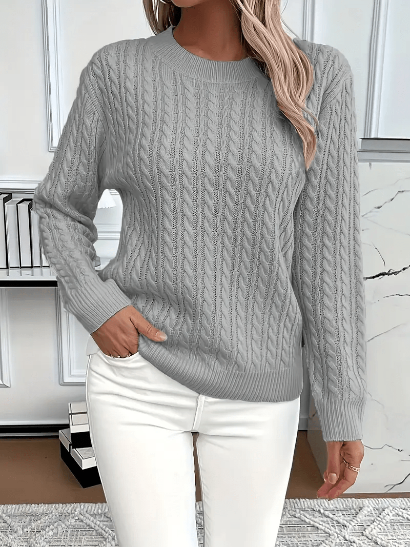Women’s Sweatshirt – Classic Fit – Cable Knit Look – Long Sleeve – Wool Touch - Nalani - UK Fashion Clothing and Decor