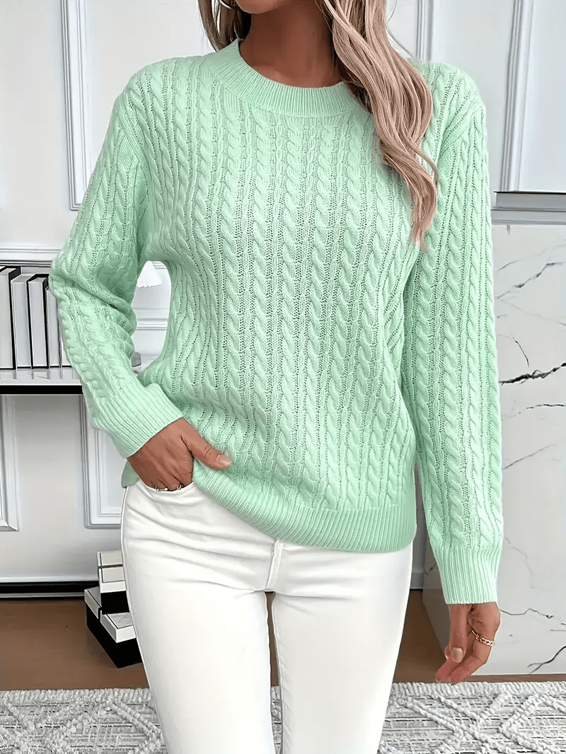 Women’s Sweatshirt – Classic Fit – Cable Knit Look – Long Sleeve – Wool Touch - Nalani - UK Fashion Clothing and Decor