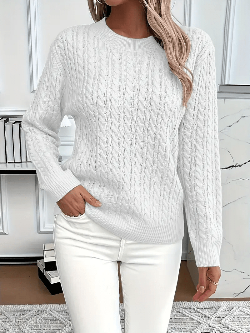 Women’s Sweatshirt – Classic Fit – Cable Knit Look – Long Sleeve – Wool Touch - Nalani - UK Fashion Clothing and Decor