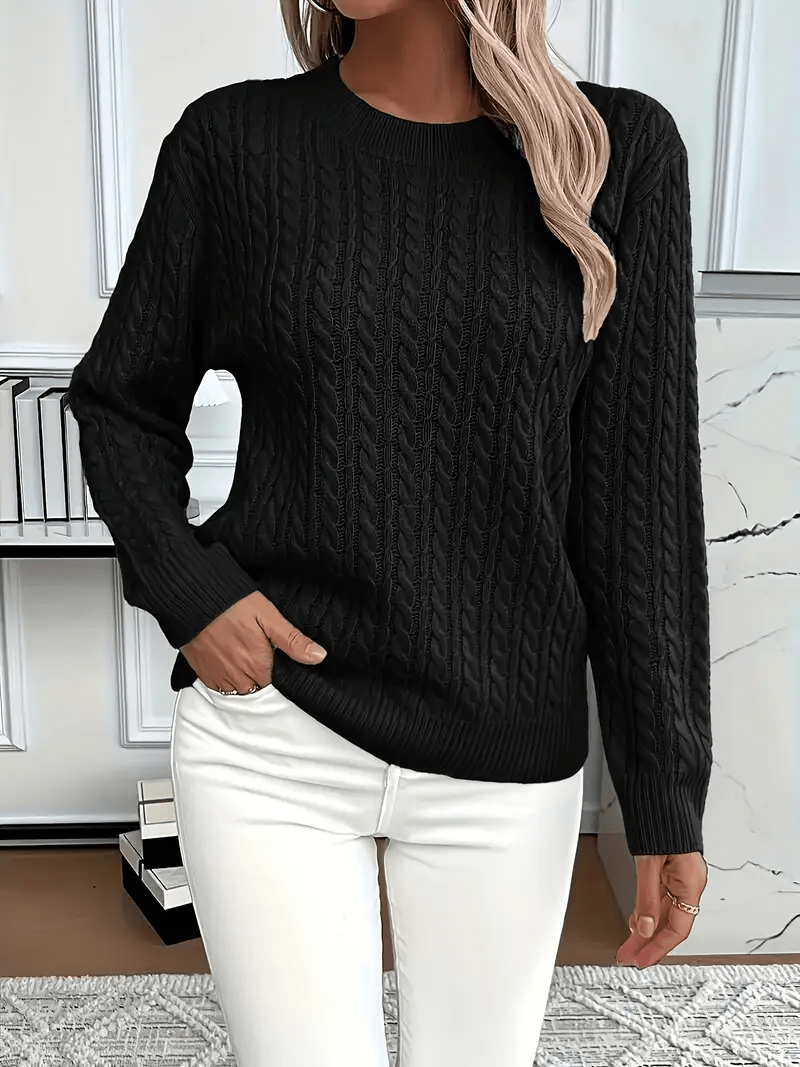Women’s Sweatshirt – Classic Fit – Cable Knit Look – Long Sleeve – Wool Touch - Nalani - UK Fashion Clothing and Decor