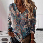 Women’s Sweatshirt – V - Neck – Relaxed Fit – Ornamental Print – Cotton Casual Style - Nalani - UK Fashion Clothing and Decor