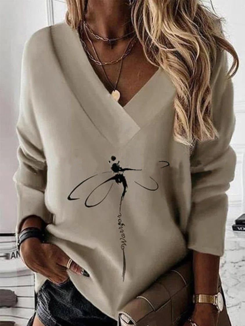 Women’s Sweatshirt – V - Neck – Relaxed Fit – Ornamental Print – Cotton Casual Style - Nalani - UK Fashion Clothing and Decor