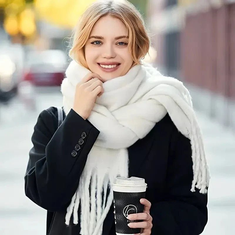 Womens Thick Pashmina Scarf With Fringe Winter Warmth - Nalani - UK Fashion Clothing and Decor