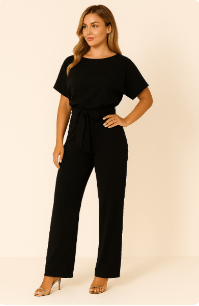 Womens Tie Waist Jumpsuit Short Sleeves For Day To Night Look - Nalani - UK and AUS Fashion Clothing and Decor