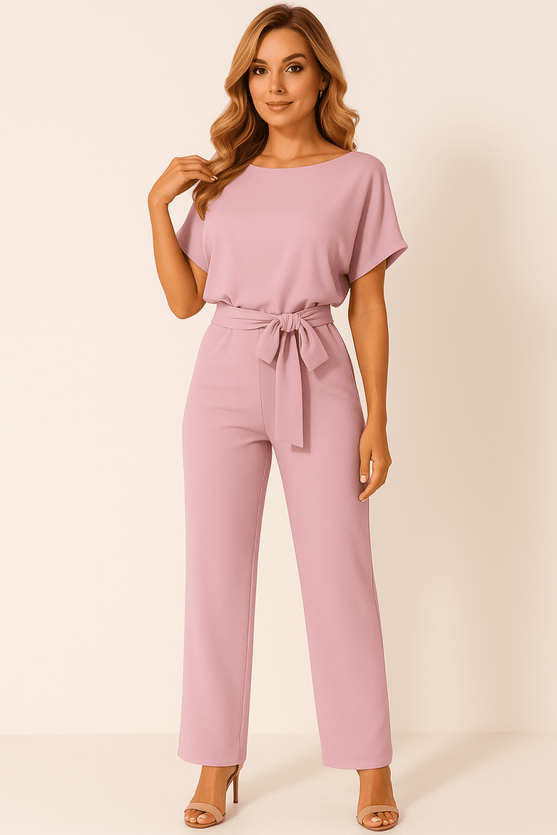 Womens Tie Waist Jumpsuit Short Sleeves For Day To Night Look - Nalani - UK and AUS Fashion Clothing and Decor