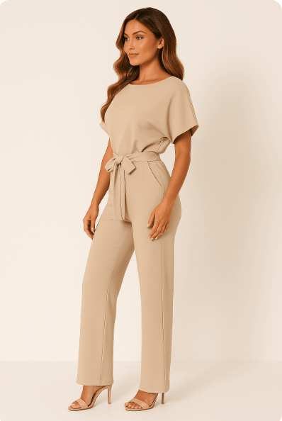 Womens Tie Waist Jumpsuit Short Sleeves For Day To Night Look - Nalani - UK and AUS Fashion Clothing and Decor