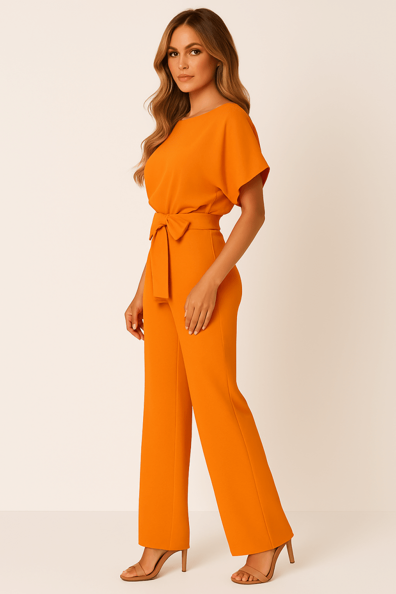 Womens Tie Waist Jumpsuit Short Sleeves For Day To Night Look - Nalani - UK and AUS Fashion Clothing and Decor