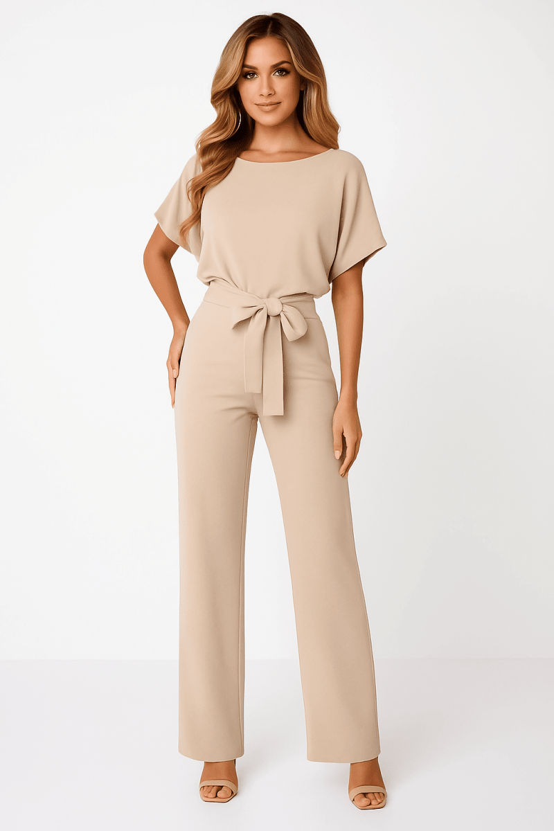Womens Tie Waist Jumpsuit Short Sleeves For Day To Night Look - Nalani - UK and AUS Fashion Clothing and Decor