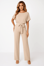 Womens Tie Waist Jumpsuit Short Sleeves For Day To Night Look - Nalani - UK and AUS Fashion Clothing and Decor
