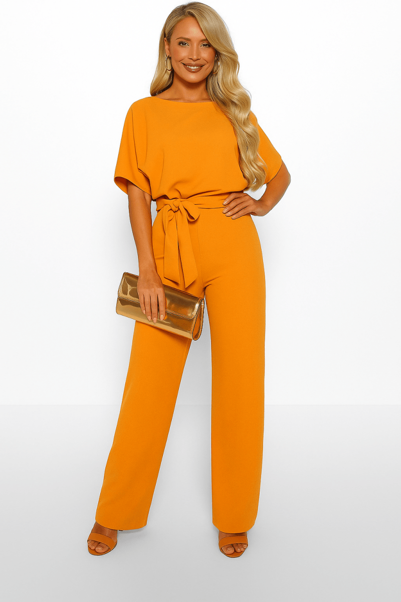 Womens Tie Waist Jumpsuit Short Sleeves For Day To Night Look - Nalani - UK and AUS Fashion Clothing and Decor