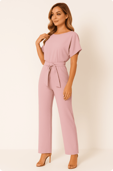 Womens Tie Waist Jumpsuit Short Sleeves For Day To Night Look - Nalani - UK and AUS Fashion Clothing and Decor