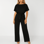 Womens Tie Waist Jumpsuit Short Sleeves For Day To Night Look - Nalani - UK and AUS Fashion Clothing and Decor