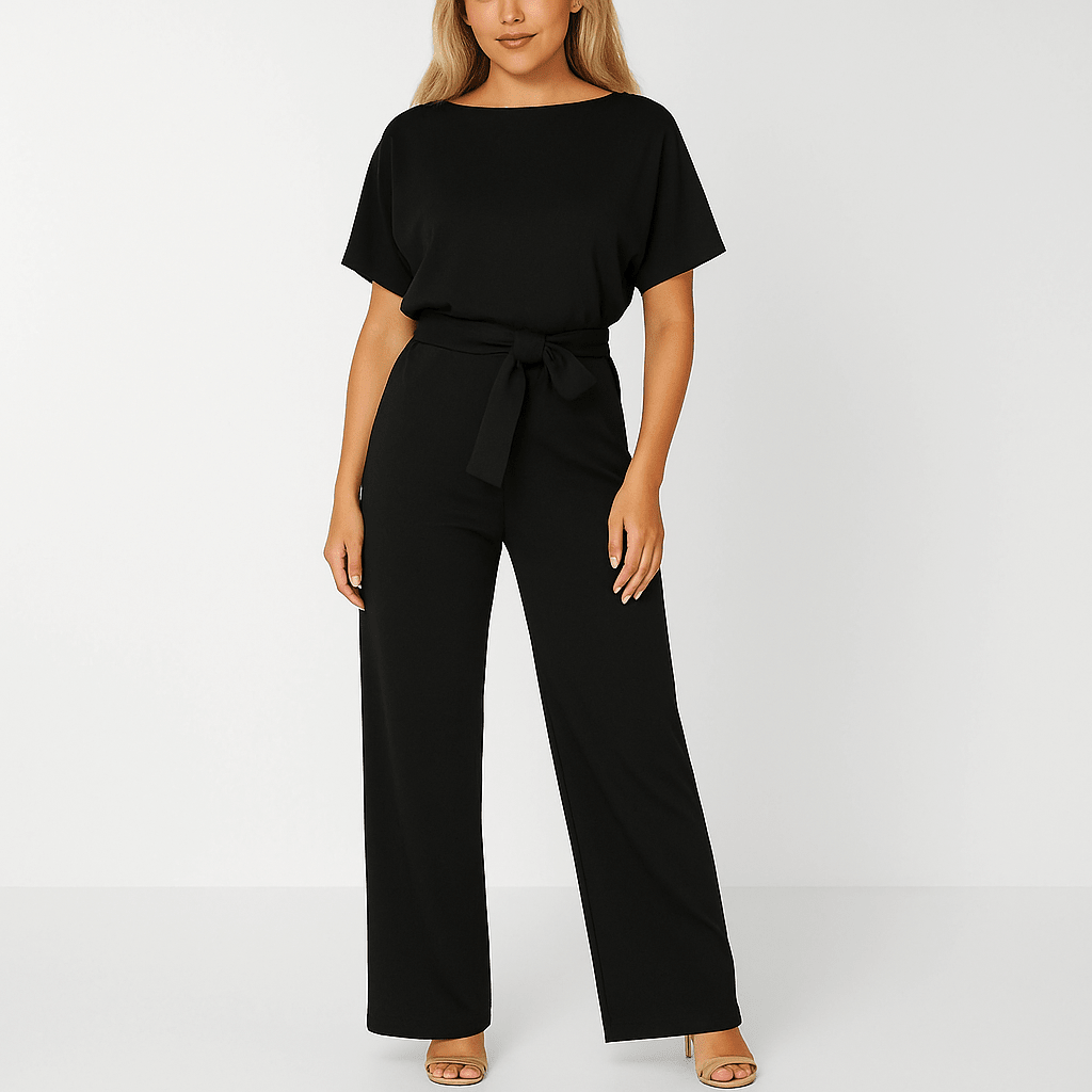 Womens Tie Waist Jumpsuit Short Sleeves For Day To Night Look - Nalani - UK and AUS Fashion Clothing and Decor