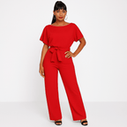 Womens Tie Waist Jumpsuit Short Sleeves For Day To Night Look - Nalani - UK and AUS Fashion Clothing and Decor