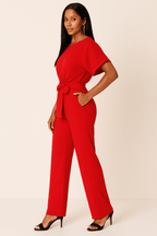 Womens Tie Waist Jumpsuit Short Sleeves For Day To Night Look - Nalani - UK and AUS Fashion Clothing and Decor