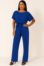 Womens Tie Waist Jumpsuit Short Sleeves For Day To Night Look - Nalani - UK and AUS Fashion Clothing and Decor
