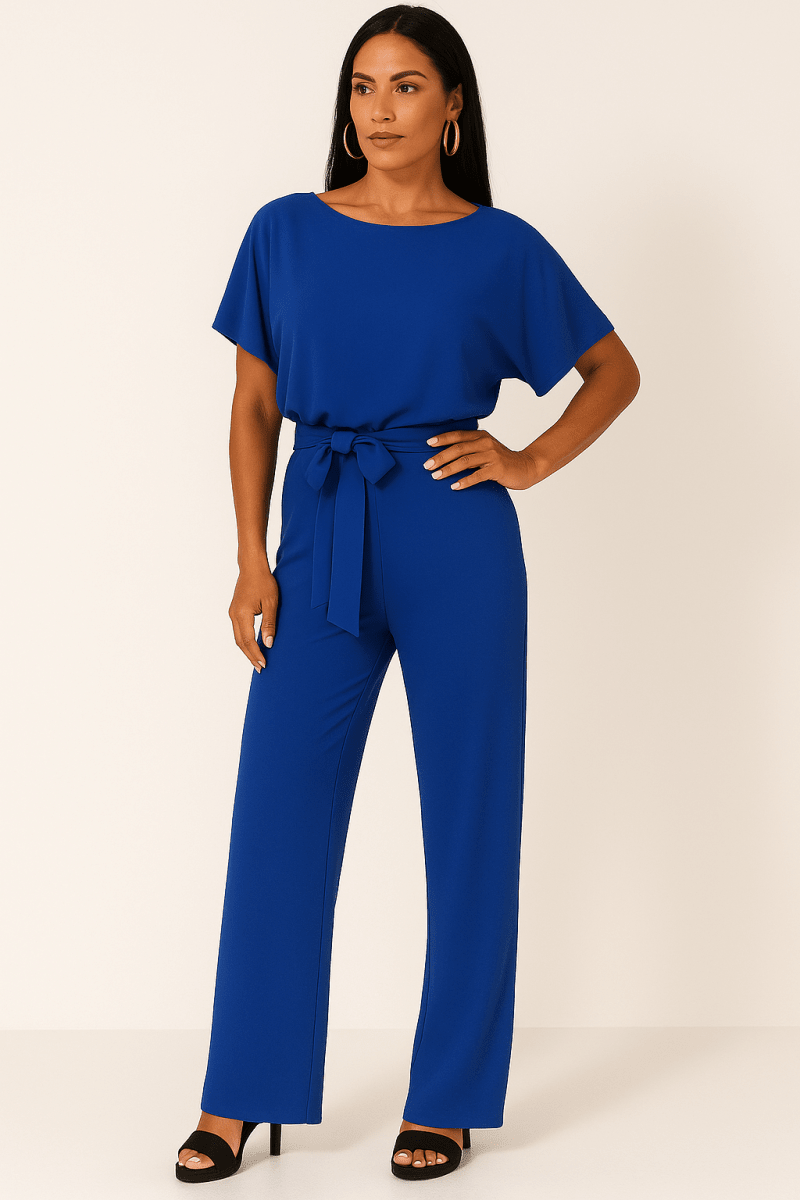 Womens Tie Waist Jumpsuit Short Sleeves For Day To Night Look - Nalani - UK and AUS Fashion Clothing and Decor