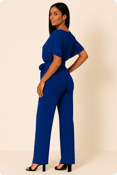 Womens Tie Waist Jumpsuit Short Sleeves For Day To Night Look - Nalani - UK and AUS Fashion Clothing and Decor
