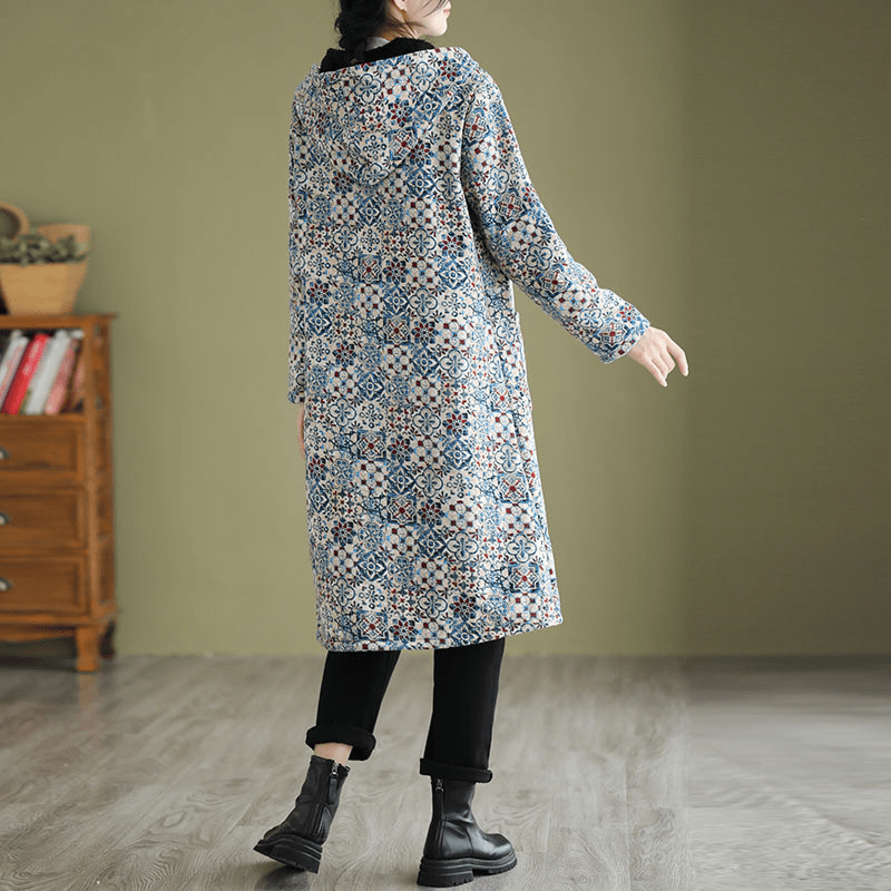 Women’s Trench Coat – Loose Fit – A - Line Silhouette – Hooded – Geometric Pattern - Nalani - UK Fashion Clothing and Decor
