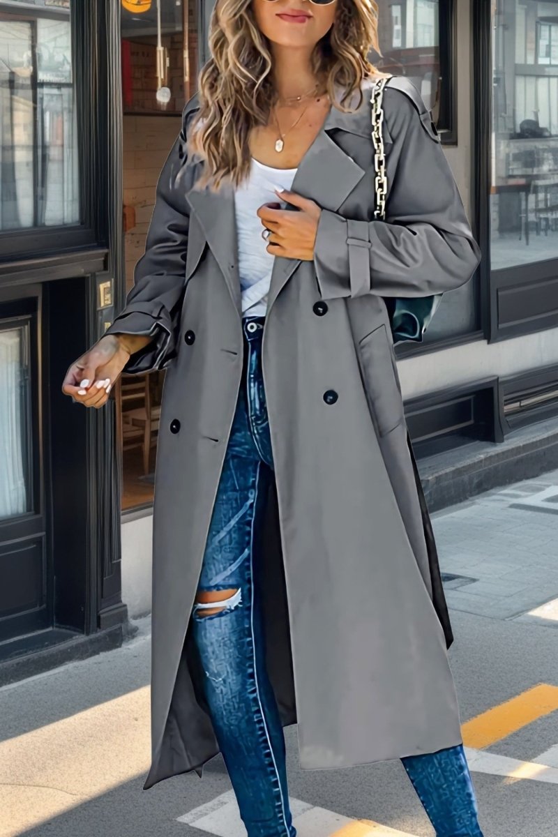 Women’s Trench Coat – Relaxed Fit – Double - Breasted – Belted Waist – Breathable Blend - Nalani - UK Fashion Clothing and Decor
