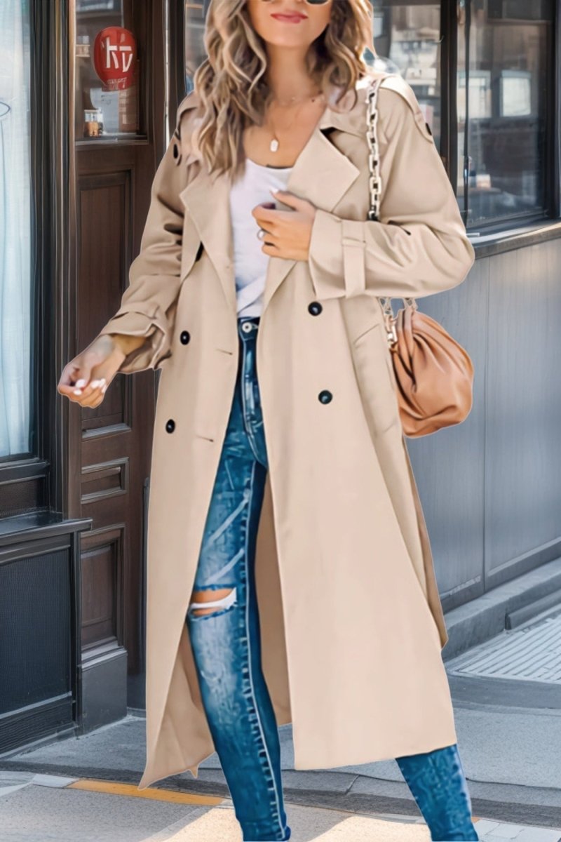 Women’s Trench Coat – Relaxed Fit – Double - Breasted – Belted Waist – Breathable Blend - Nalani - UK Fashion Clothing and Decor