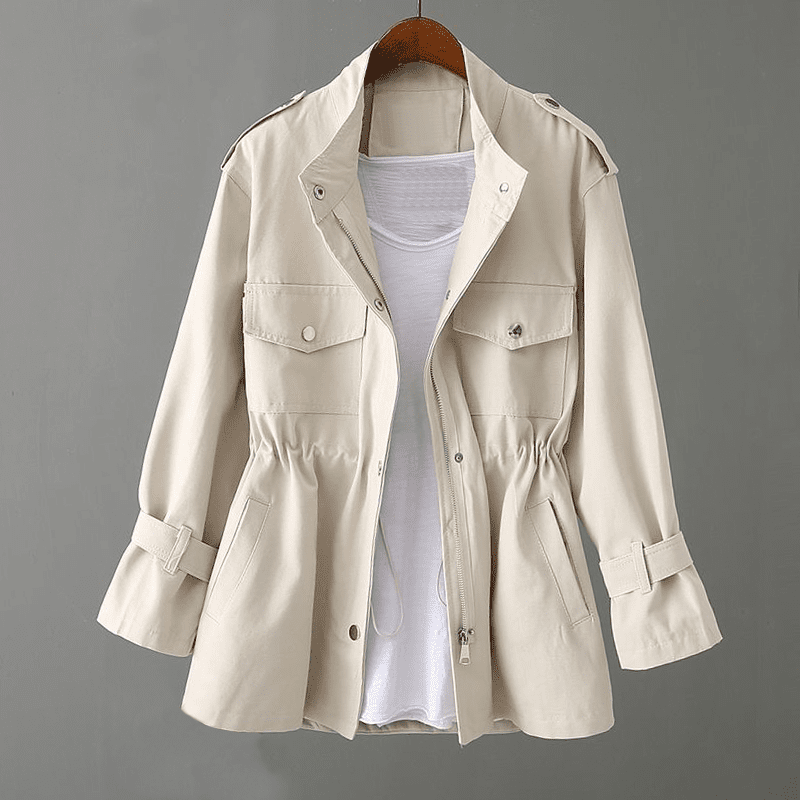 Women’s Trench Coat – Relaxed Fit – Zipper Front – Adjustable Waist – Utility Style - Nalani - UK Fashion Clothing and Decor