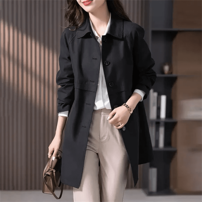 Women’s Trench Coat – Tailored Fit – Classic Collar – Single Breasted – Mid - Thigh Length - Nalani - UK Fashion Clothing and Decor
