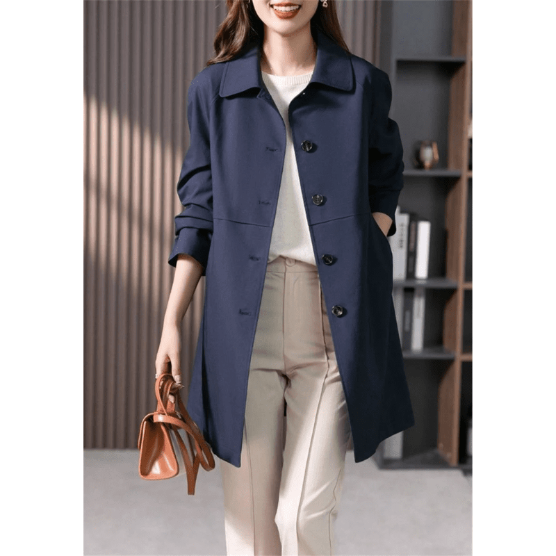 Women’s Trench Coat – Tailored Fit – Classic Collar – Single Breasted – Mid - Thigh Length - Nalani - UK Fashion Clothing and Decor