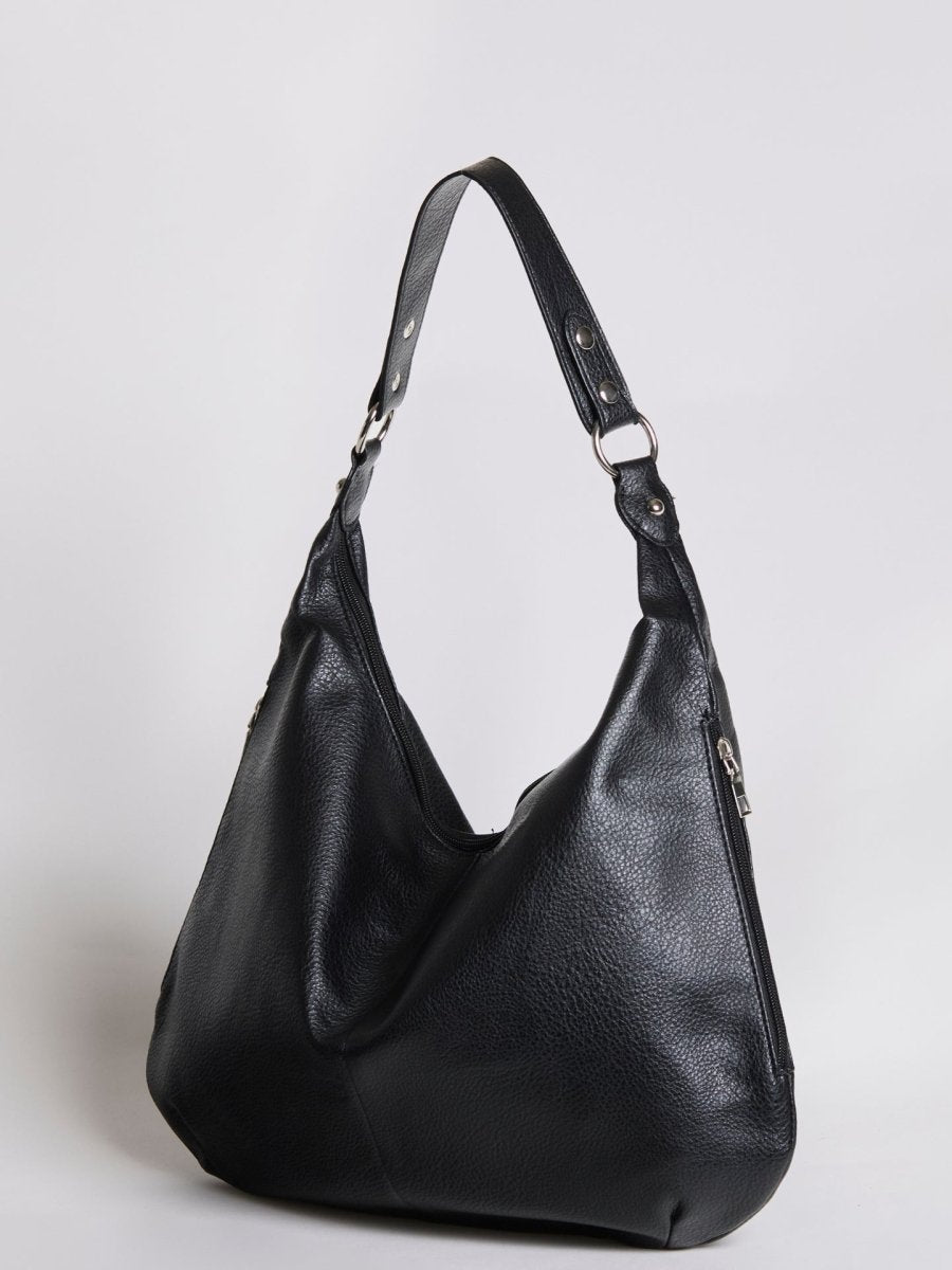 Women’s Vegan Leather Hobo Handbag - Large Shoulder Bag with Zip Pockets - Nalani - Fashion Clothing and Decor